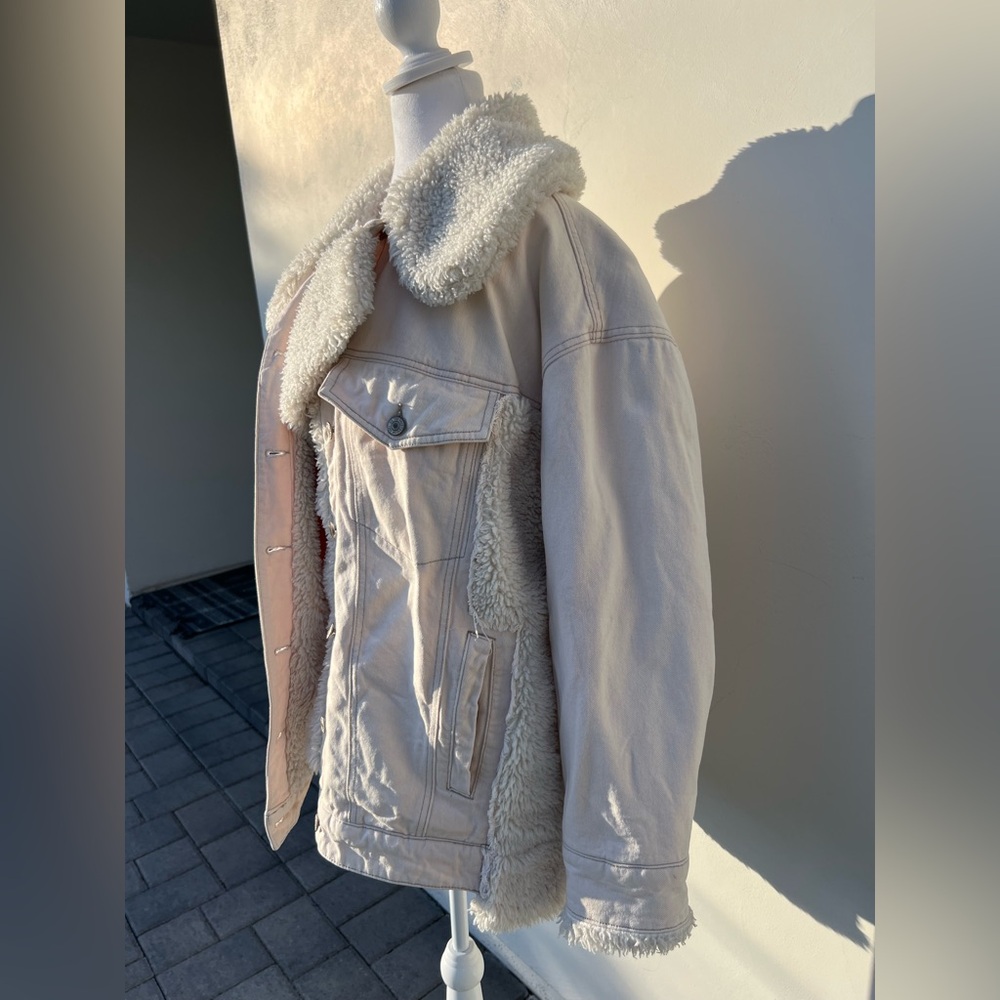 We The Free Holly Cozy Denim Cream Jacket SZ S - Picture 3 of 9